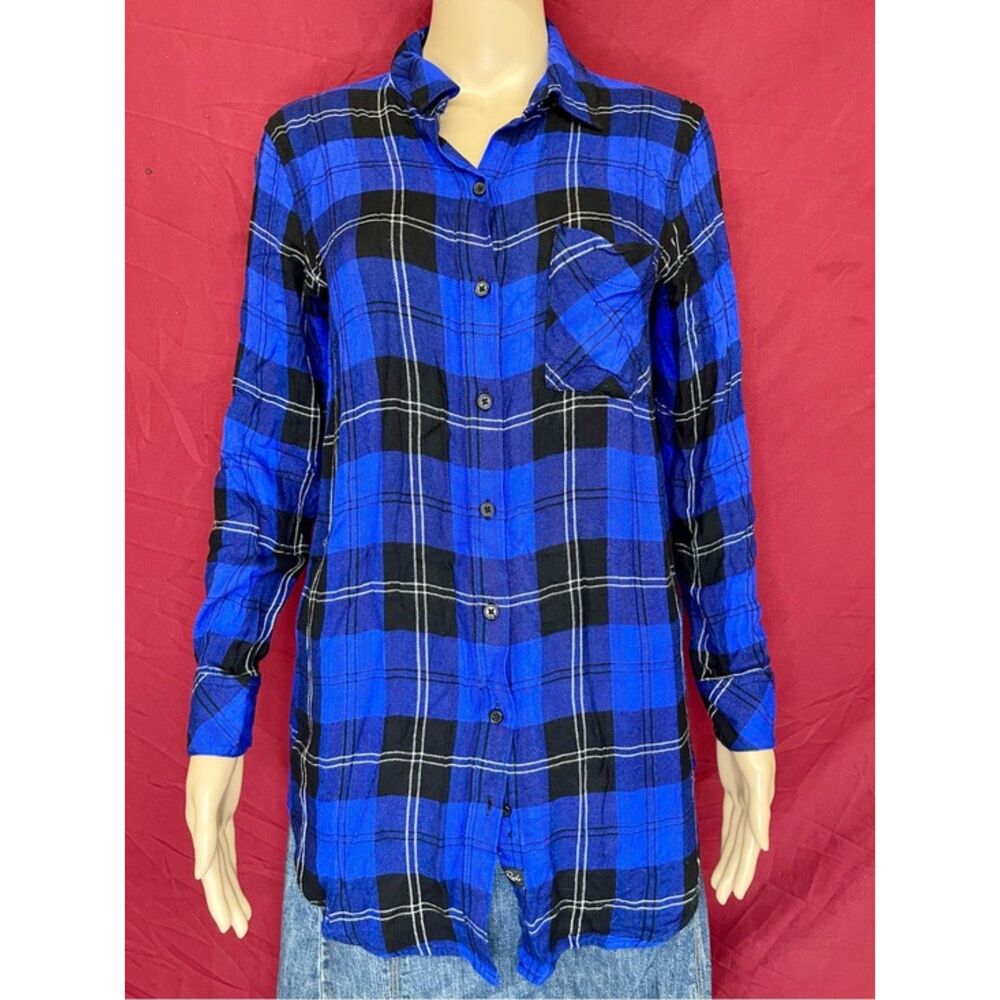 Rails Evelyn Cobalt Tartan Blue Button Up Tunic XS NWOT